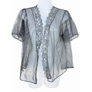 Vintage 1970s Black‎ Sheer Lace Topper Cardigan Open Front USA 2X Whimsigoth